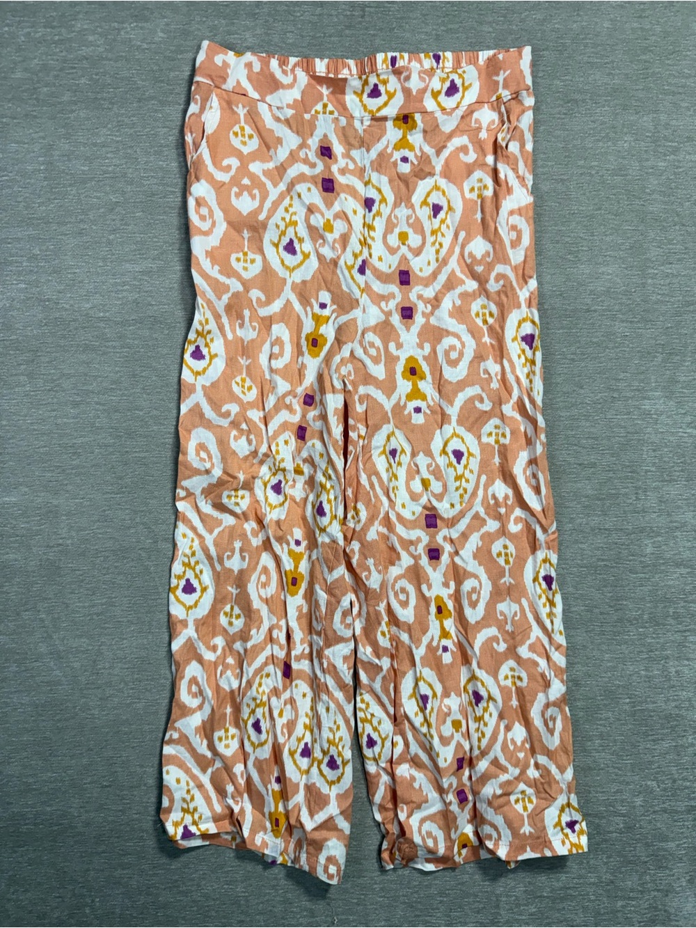 Christian Siriano Linen Rayon Wide Leg Pants Ikat Print Peach Purple Size L - Picture 2 of 10